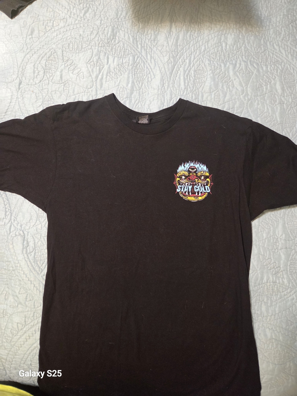 Black Short-Sleeve Tee with Colorful 'Stay Gold' Chest Graphic